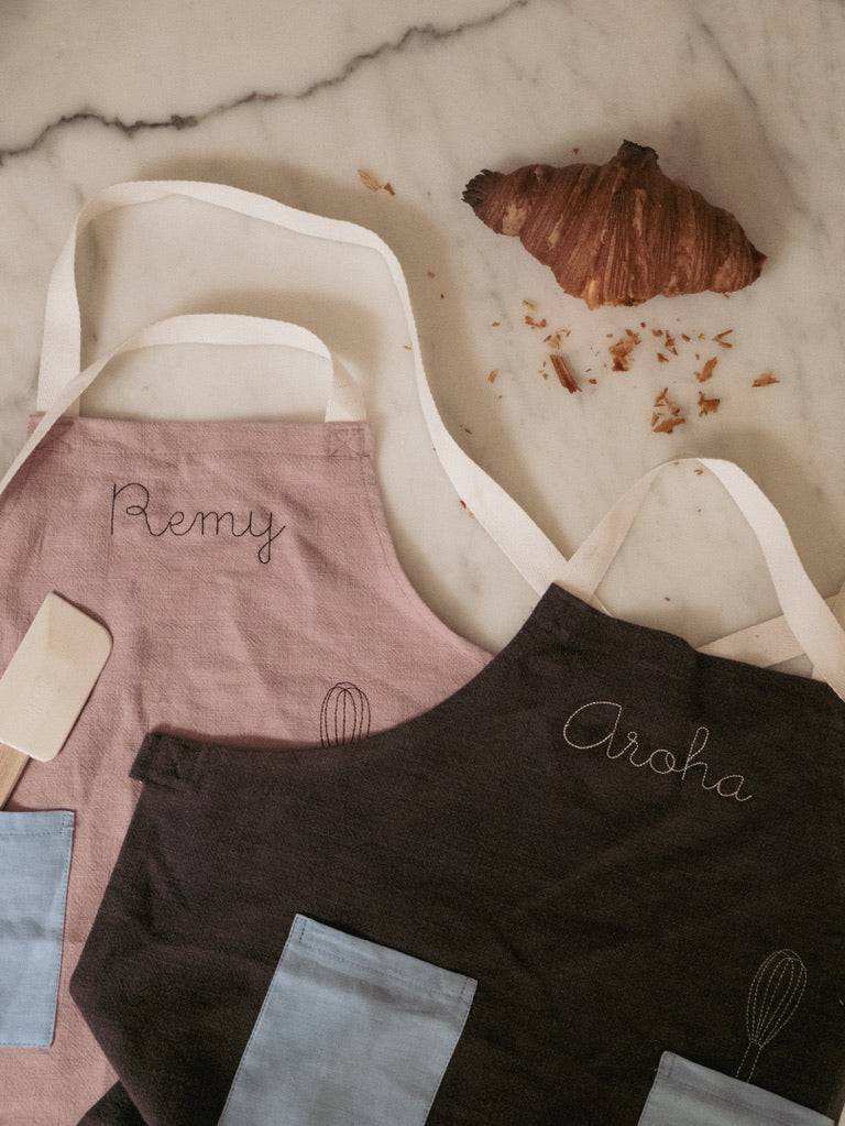 Kids Blue on Stone Grey Linen Apron - Image 3