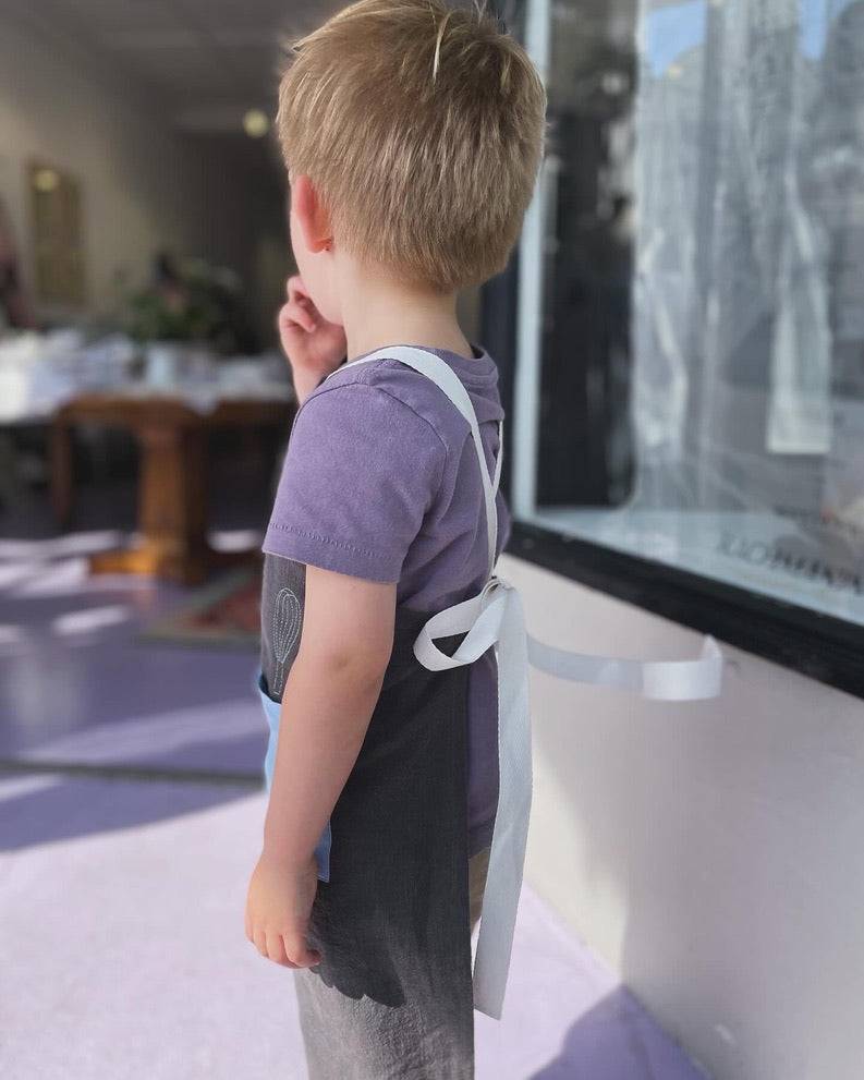 Kids Blue on Stone Grey Linen Apron - Image 4