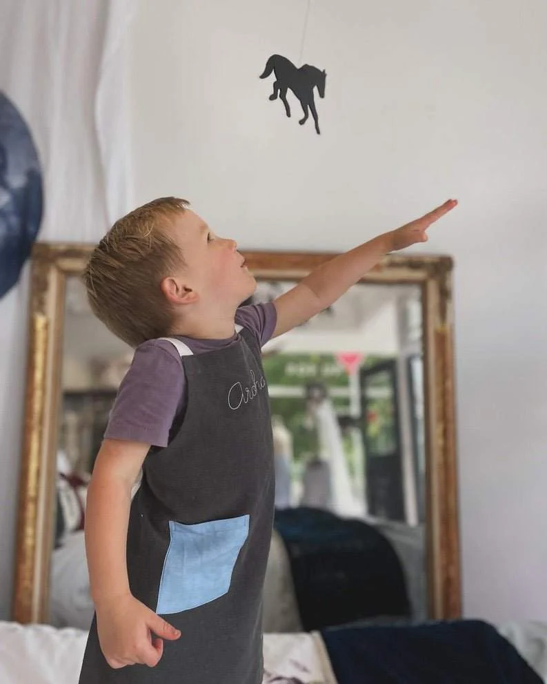 Kids Blue on Stone Grey Linen Apron - Image 5