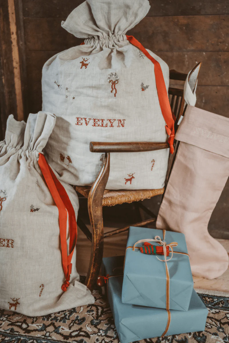 Linen Pattern Santa Sack - Image 3