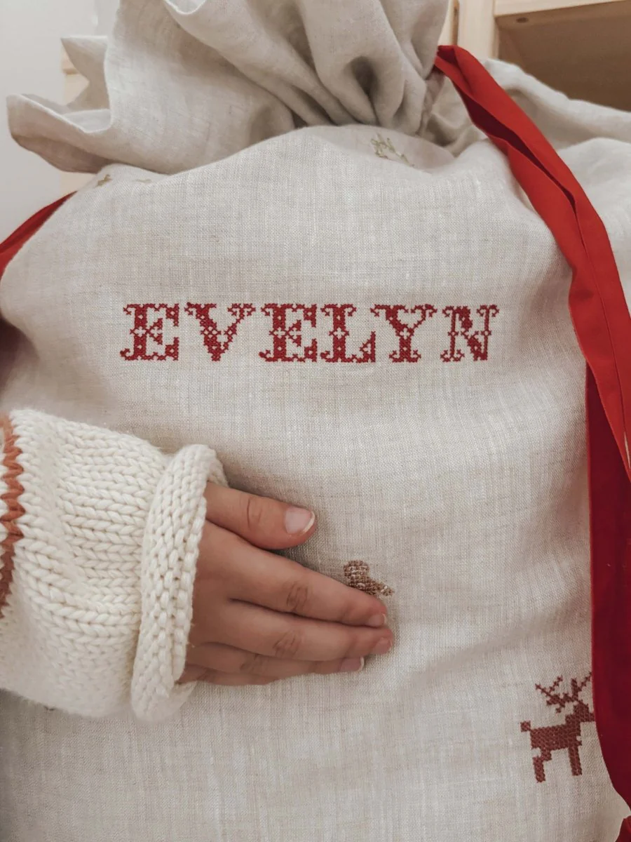 Linen Pattern Santa Sack - Image 5