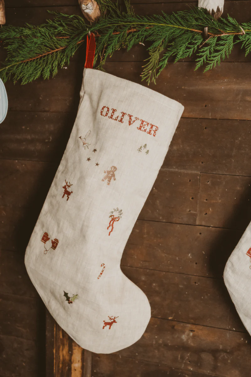 Holiday Pattern Linen Stocking - Image 4