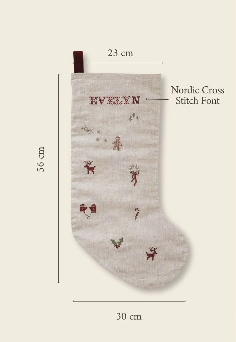 Holiday Pattern Linen Stocking - Image 5