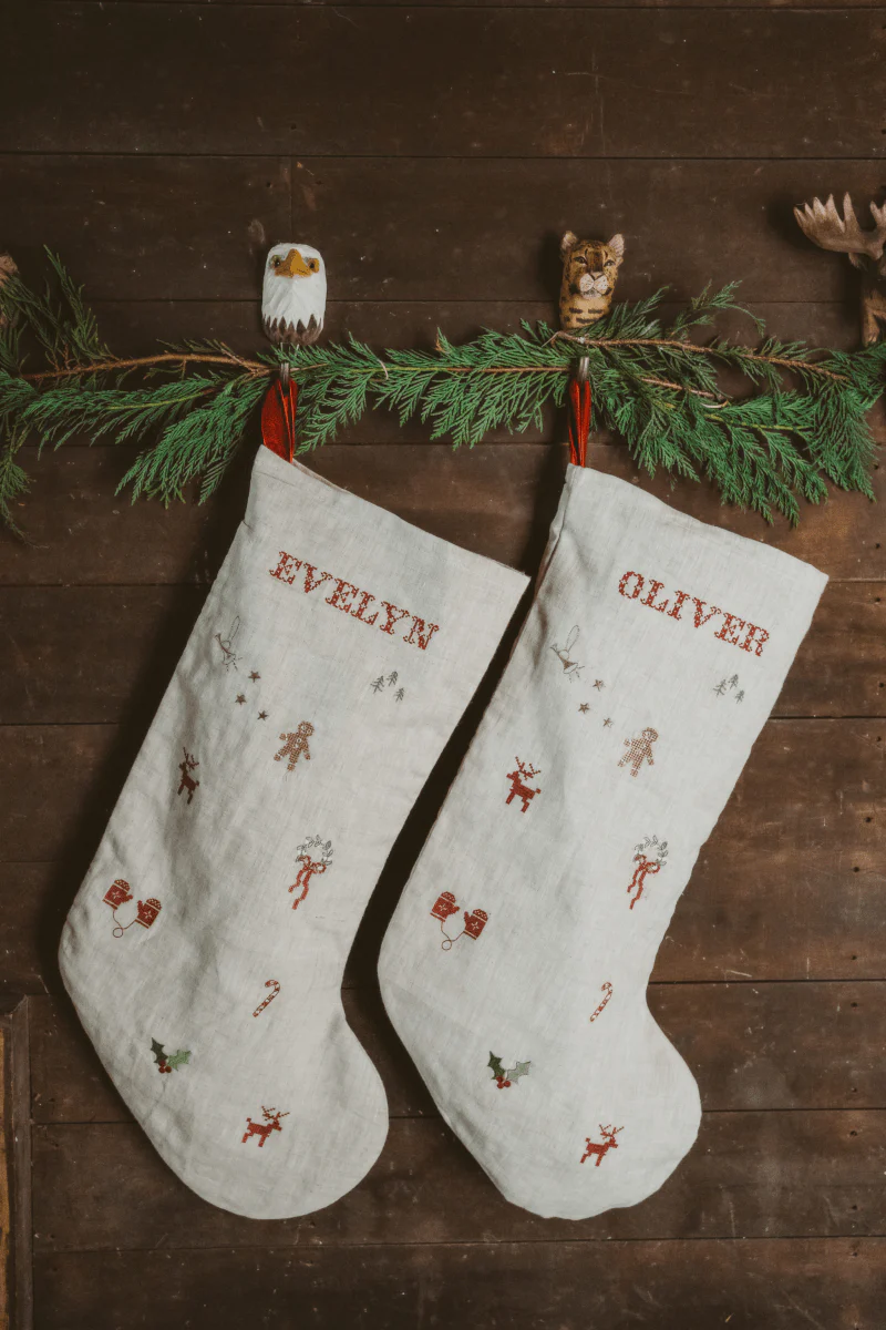 Holiday Pattern Linen Stocking - Image 6