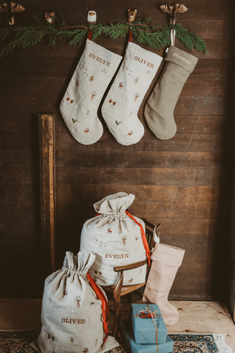 Holiday Pattern Linen Stocking - Image 7
